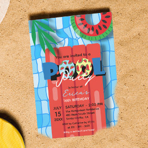 Watermelon Float Sweet 16 Pool Party Birthday Invitation