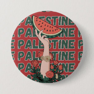 watermelon, flowers, and  palestine text Repeat  7.5 Cm Round Badge