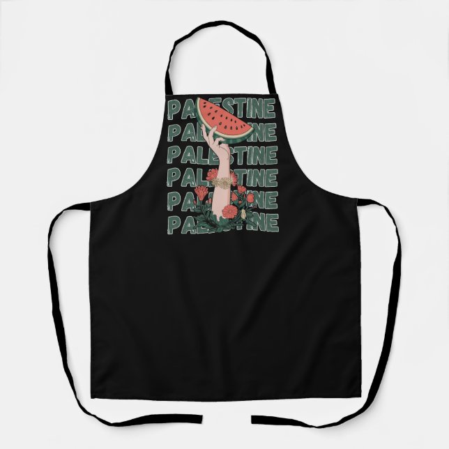 watermelon, flowers, and  palestine text Repeat  Apron (Front)