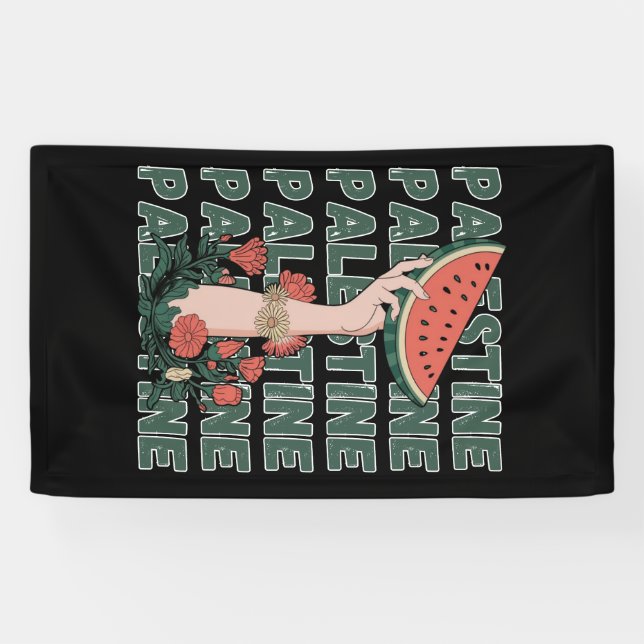 watermelon, flowers, and  palestine text Repeat  Banner (Horizontal)