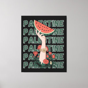 watermelon, flowers, and palestine text Repeat Canvas Print