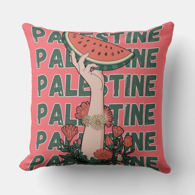 watermelon, flowers, and  palestine text Repeat  Cushion (Front)