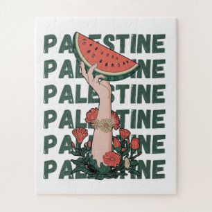watermelon, flowers, and  palestine text Repeat  Jigsaw Puzzle