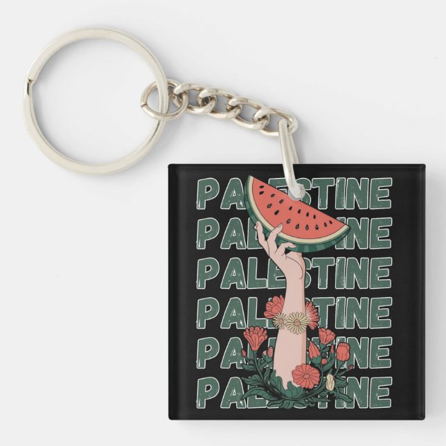 watermelon, flowers, and  palestine text Repeat  Key Ring (Front)