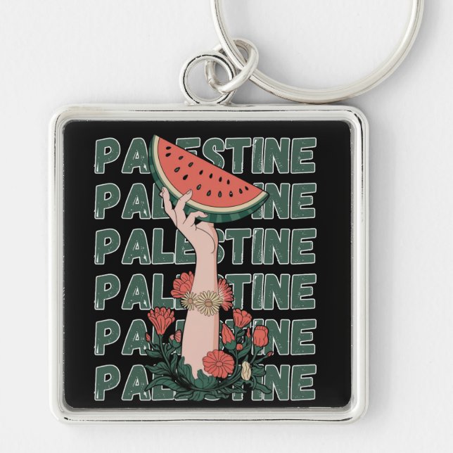 watermelon, flowers, and  palestine text Repeat  Key Ring (Front)
