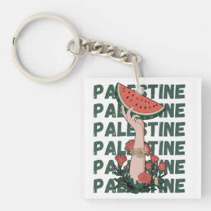 watermelon, flowers, and palestine text Repeat Key Ring