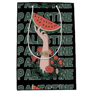 watermelon, flowers, and palestine text Repeat Medium Gift Bag