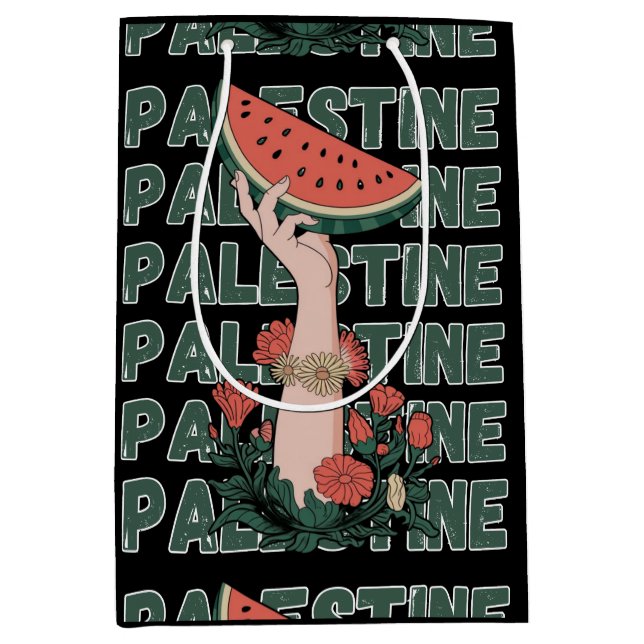watermelon, flowers, and  palestine text Repeat  Medium Gift Bag (Front)