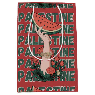 watermelon, flowers, and  palestine text Repeat  Medium Gift Bag