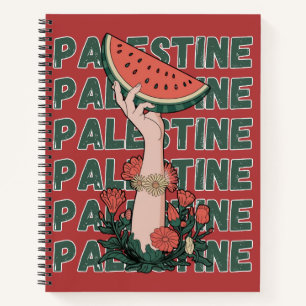 watermelon, flowers, and  palestine text Repeat  Notebook
