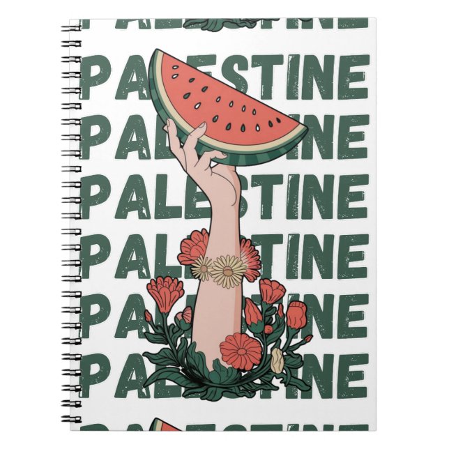 watermelon, flowers, and  palestine text Repeat  Notebook (Front)