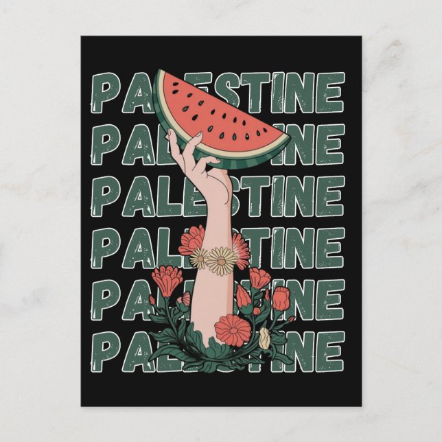 watermelon, flowers, and  palestine text Repeat  Postcard (Front)
