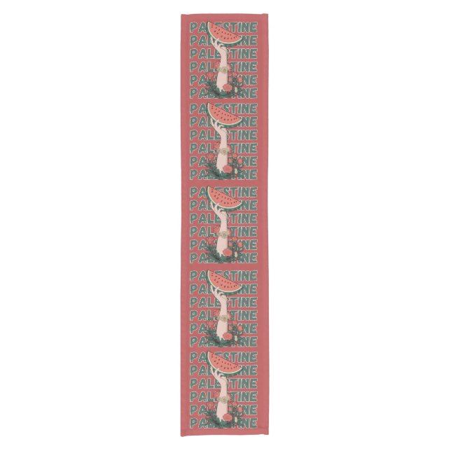 watermelon, flowers, and  palestine text Repeat  Short Table Runner (Front)