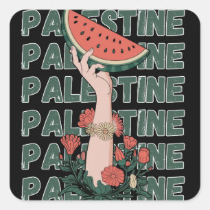watermelon, flowers, and palestine text Repeat Square Sticker
