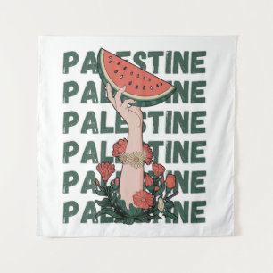 watermelon, flowers, and  palestine text Repeat  Tapestry
