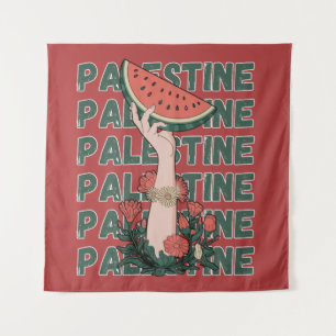 watermelon, flowers, and palestine text Repeat Tapestry