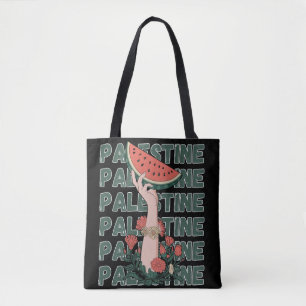watermelon, flowers, and  palestine text Repeat  Tote Bag