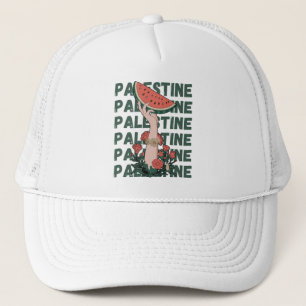 watermelon, flowers, and palestine text Repeat Trucker Hat