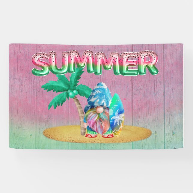 Watermelon Foil Balloons And Tie Dye Beach Surfing Banner (Horizontal)