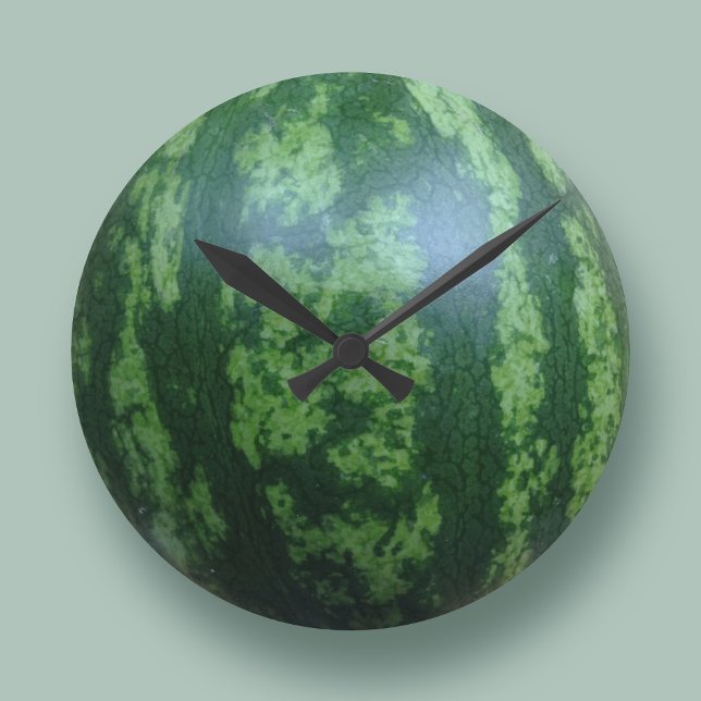 Watermelon Fruit Kitchen Wall Clock (Celebrate your love of this juicy fruit with this delightful round green watermelon clock)