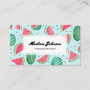 Watermelon Fruit Monogram Custom Business Cards