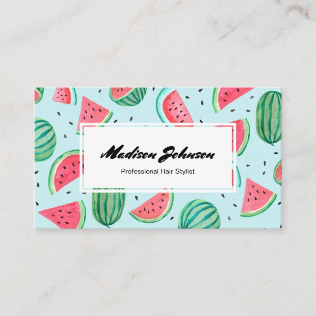 Watermelon Fruit Monogram Custom | Business Cards (Front)