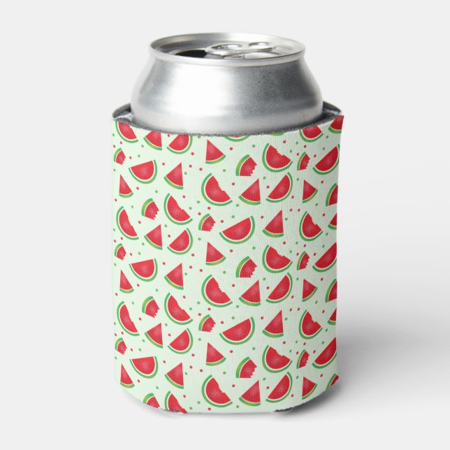 Watermelon Fruit Pattern Melon Summertime Green Can Cooler (Can Front)