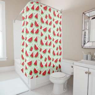 Watermelon Fruit Pattern Melon Summertime Green Shower Curtain