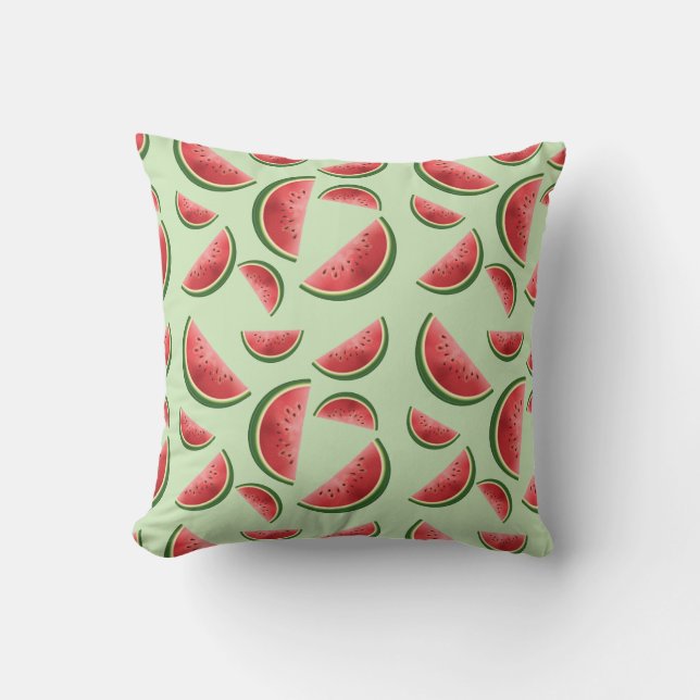 Watermelon Fruit Pattern On Green Cushion (Front)
