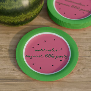 Watermelon Fruit Pink and Green Summer BBQ Party Paper Plate