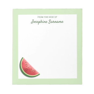Watermelon Fruit Slice On Green With Custom Text Notepad