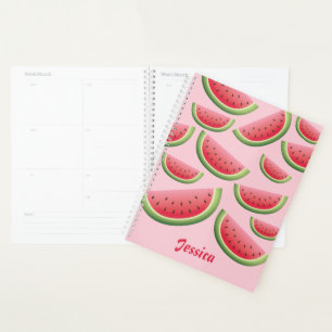 Watermelon Fruit Slices On Pink With Custom Name Planner