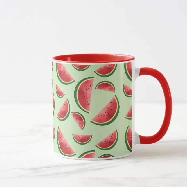 Watermelon Fruit Slices Pattern On Green Mug (Right)