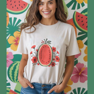 Watermelon fruit with red flowers floral fruit T-Shirt