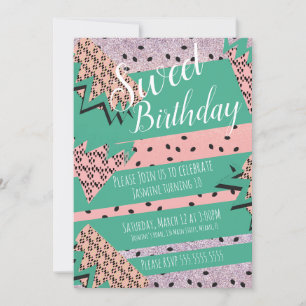 Watermelon Geometrical Pink Glitter Birthday Party Invitation