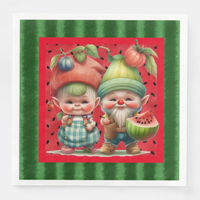 Watermelon Gnomes paper napkins (Front)