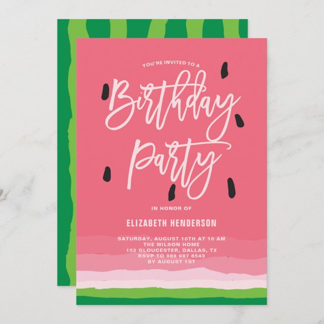 Watermelon Gradient Modern  Birthday Party Invitation (Front/Back)