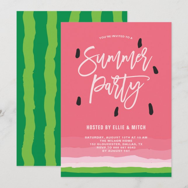 Watermelon Gradient Modern Summer Party Invitation (Front/Back)