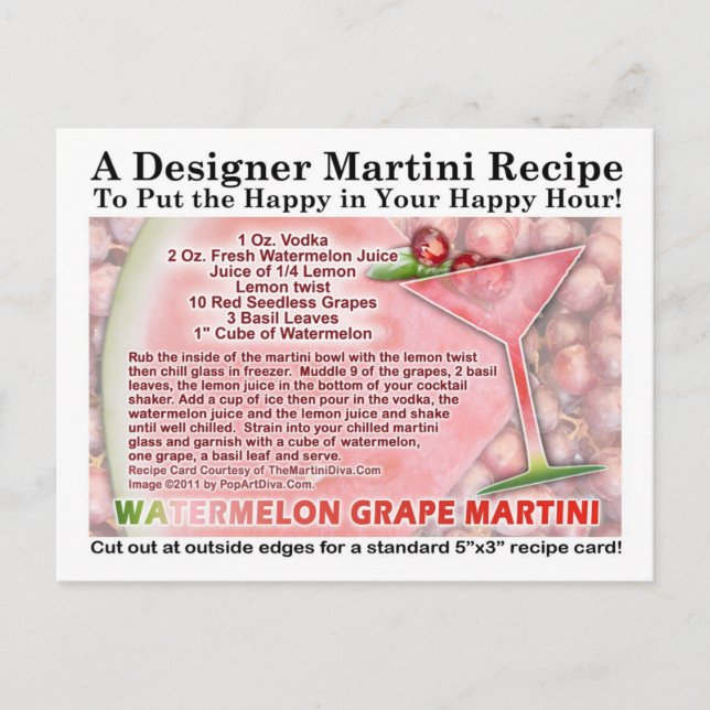 Watermelon Grape Martini Recipe Postcard (Front)