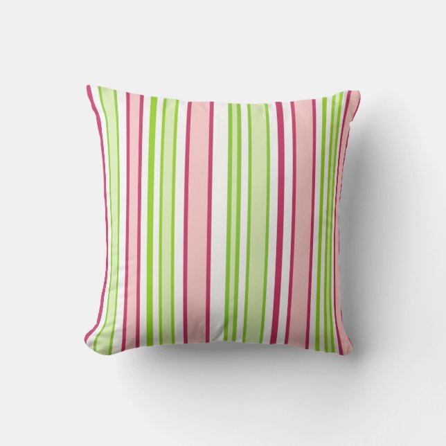 Watermelon Green and Pink Stripes Cushion (Front)