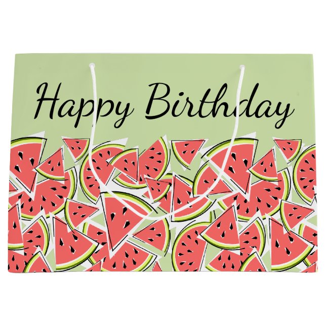 Watermelon Green Happy Birthday Large Gift Bag (Front)