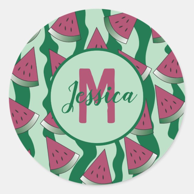 Watermelon green monogram sticker (Front)