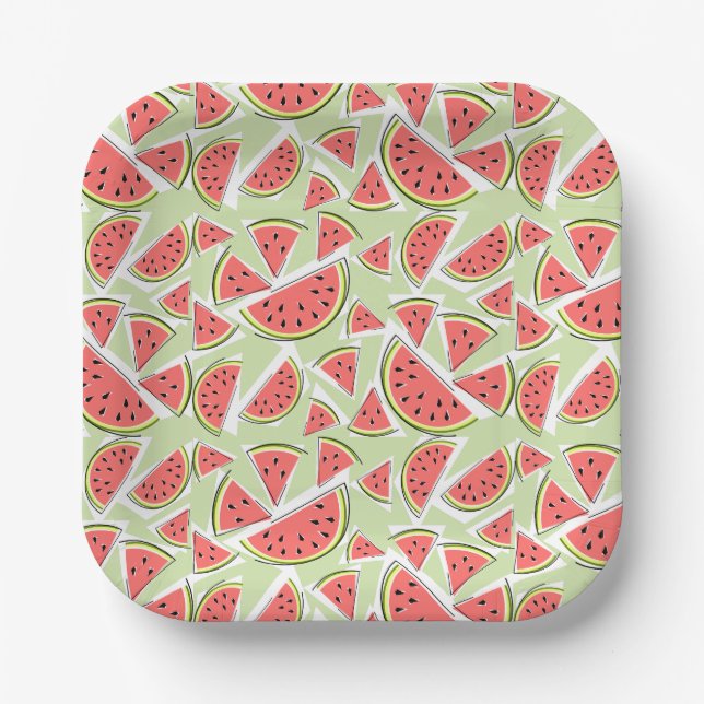 Watermelon Green Multi square Paper Plate (Front)