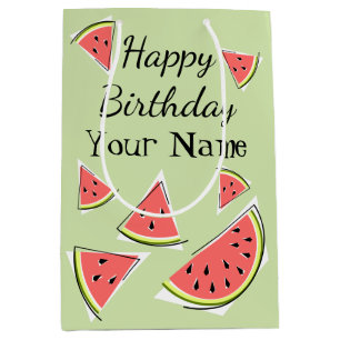 Watermelon Green Pieces Birthday Name Medium Gift Bag