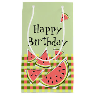 Watermelon Green Pieces Check Birthday Small Gift Bag