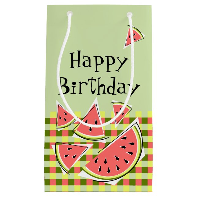 Watermelon Green Pieces Check Birthday Small Gift Bag (Front)