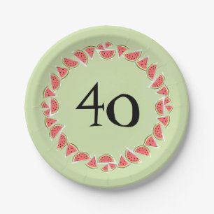 Watermelon Green Pieces Circle 40 Age paper plates