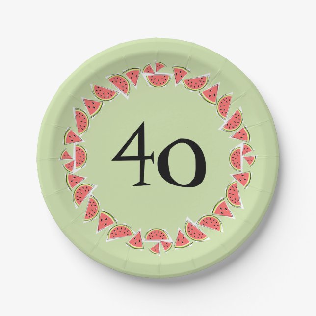 Watermelon Green Pieces Circle 40 Age paper plates (Front)