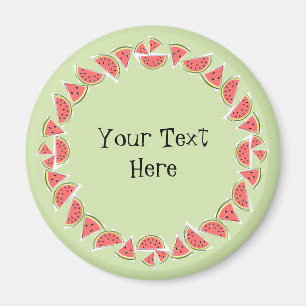 Watermelon Green Pieces Circle Text Magnet