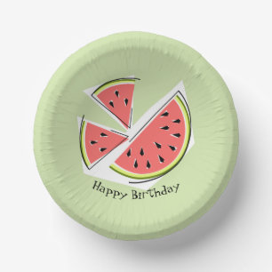 Watermelon Green Pieces Happy Birthday Paper Plate